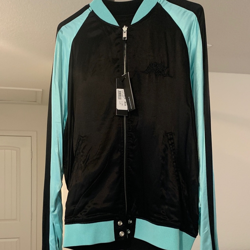 Black and Aqua Zip-Up Jacket. Diesel Reversible!